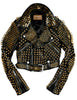 Women's Golden Biker Jacket with Studded Dome & Tree Spikes – Leather Motorcycle Jacket Punk hippie clothing Club wear